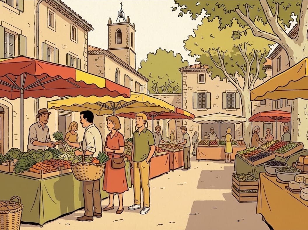 Un marché de village provençal un matin d’été